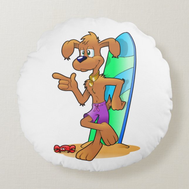 SURFER DOG ROUND CUSHION (Front)
