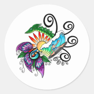 Surfer Dude Cartoon Classic Round Sticker