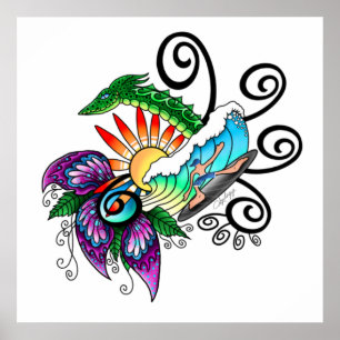 Surfer Dude Cartoon Poster