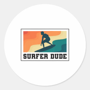 Surfer Dude Surfing Classic Round Sticker