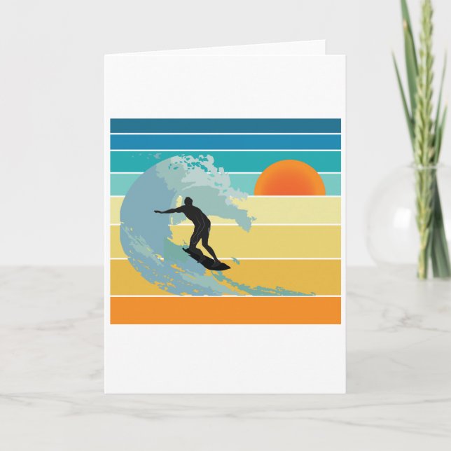 Surfer Dude Vintage Sunset Card (Front)