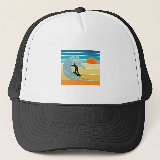 Surfer Dude Vintage Sunset Trucker Hat (Front)