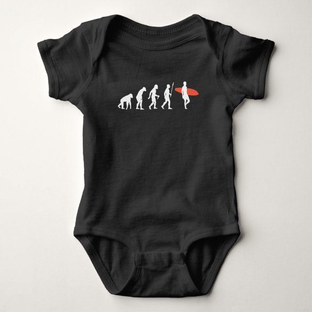 Surfer Evolution Surfing Surfboard Beach Baby Bodysuit (Front)