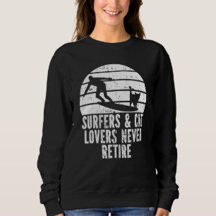 Surfer Feline Surfboard  Waves Surfrider Cat Surfi Sweatshirt