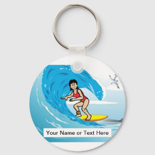 Surfer - Female Cartoon by PrintedPerfection.com Key Ring