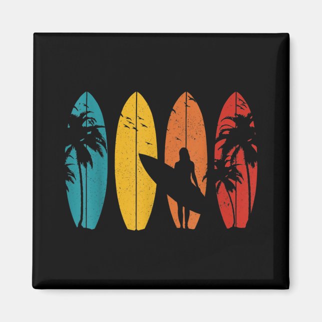 Surfer Gift Vintage Surfing Surf Board Beach Magnet (Front)