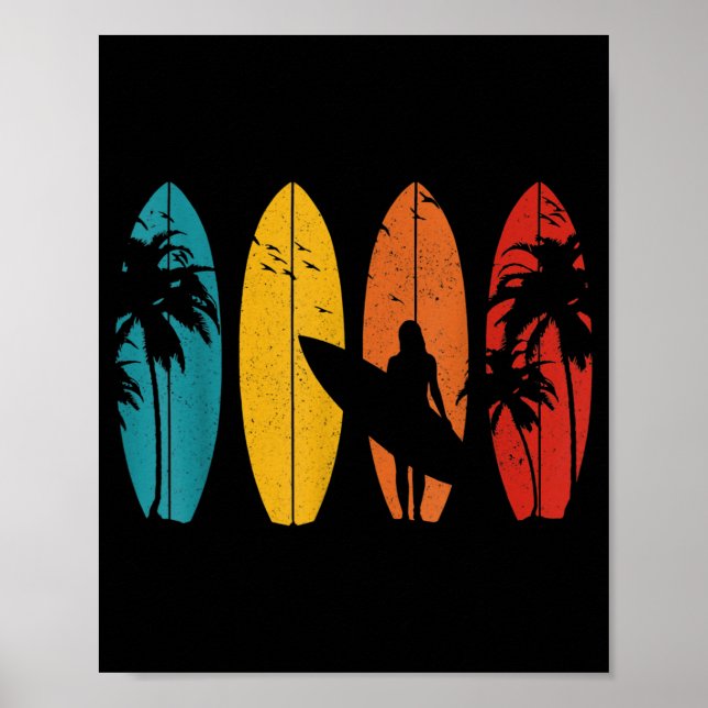 Surfer Gift Vintage Surfing Surf Board Beach Poster (Front)