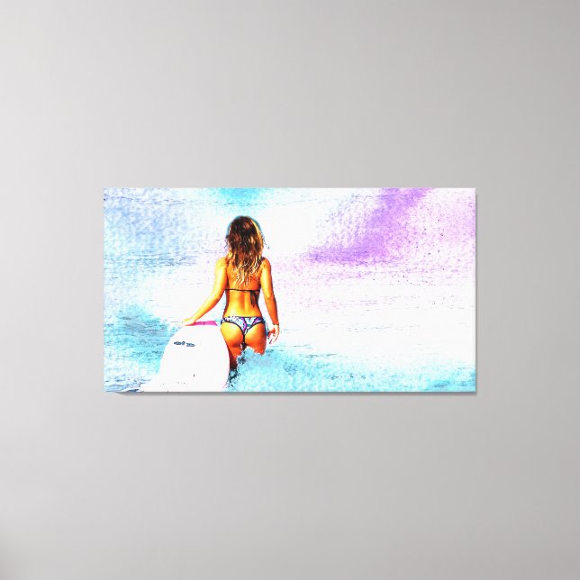 SURFER GIRL BEACH BIKINI CANVAS ART PRINT (Front)