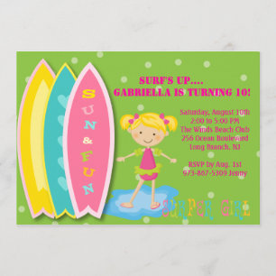Surfer Girl Beach Party Birthday Invitation