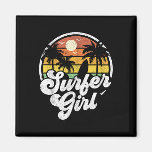 Surfer Girl Beach Retro 70s Summer Surfing Vacatio Magnet