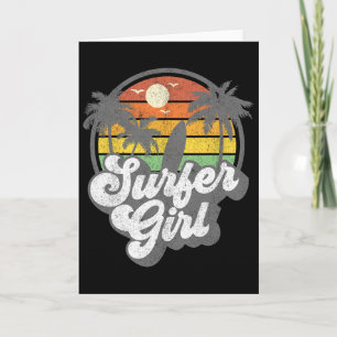 Surfer Girl Beach Retro 70s Vintage Surfing Vacati Card
