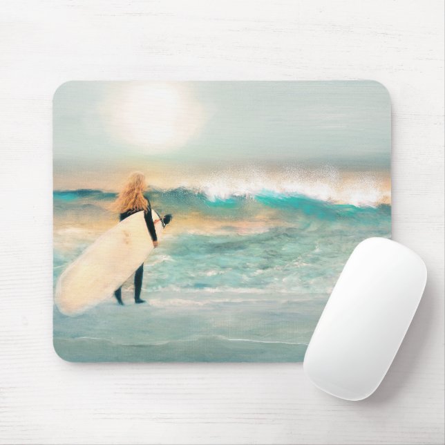 Surfer Girl Beach Waves Mouse Pad (With Mouse)
