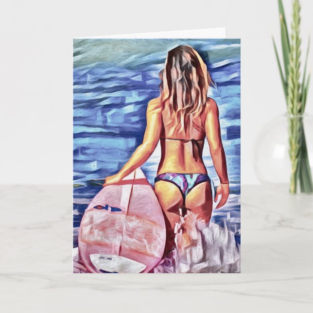 SURFER GIRL BIKINI G-STRING BLANK CARD (Front)