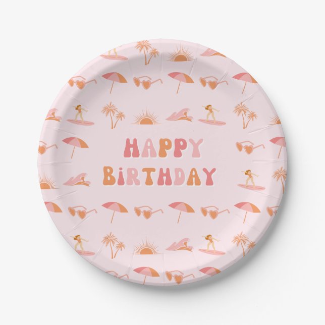Surfer Girl Birthday 7" Party Plates (Front)