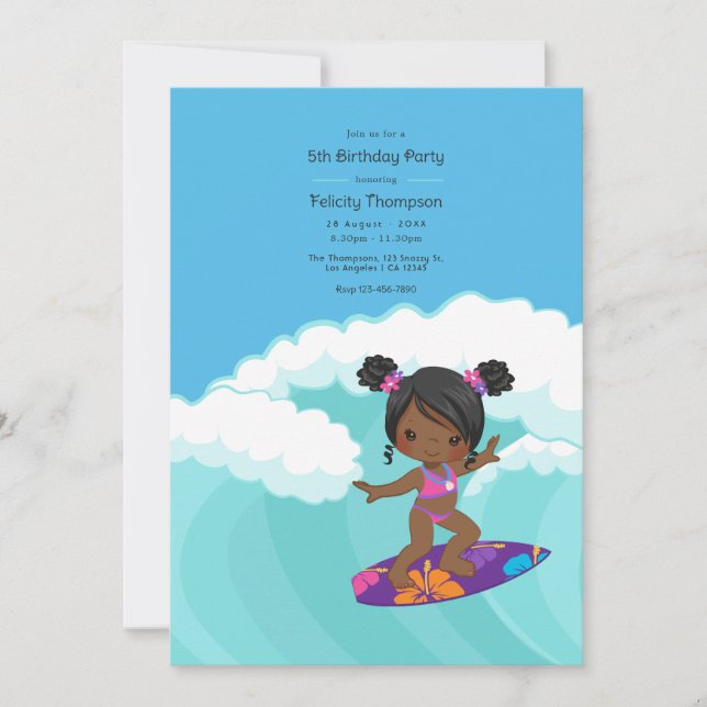 Surfer Girl Birthday Party Invitation (Front)