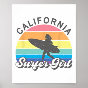 Surfer Girl California Surfing Surf Beach Women Cu Poster