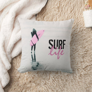 Surfer Girl Cushion, Surf Art Coastal Decor Throw Cushion