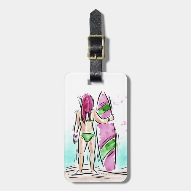 Surfer Girl custom luggage tag (Front Vertical)