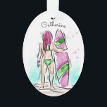 Surfer Girl custom name ornament<br><div class="desc">See my store for more surfing items.</div>
