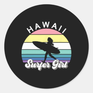 Surfer Girl Hawaii Vintage Hawaiian Surfing Surf B Classic Round Sticker