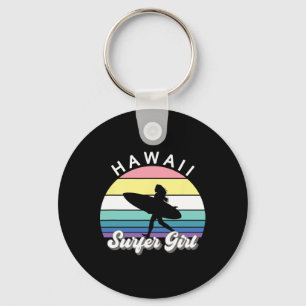 Surfer Girl Hawaii Vintage Hawaiian Surfing Surf B Key Ring