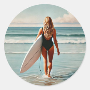 Surfer Girl Hossegor France Classic Round Sticker