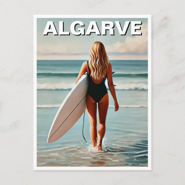 Surfer girl in Algarve Portugal Postcard (Front)