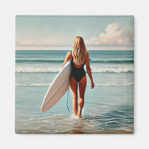 Surfer Girl on the beach Magnet