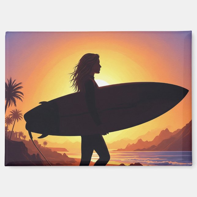 Surfer Girl on the beach Magnet (Front)