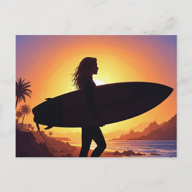 Surfer Girl on the beach Postcard (Front)