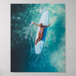 Surfer Girl Paddling Photography Poster