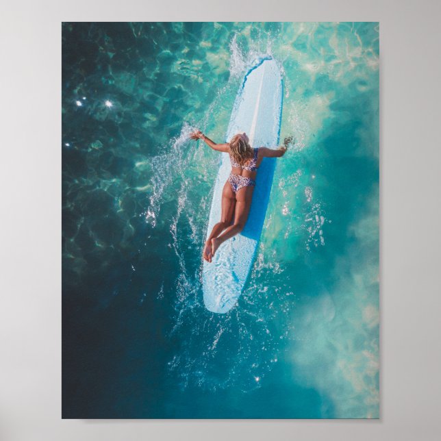 Surfer Girl Paddling Photography Poster (Front)