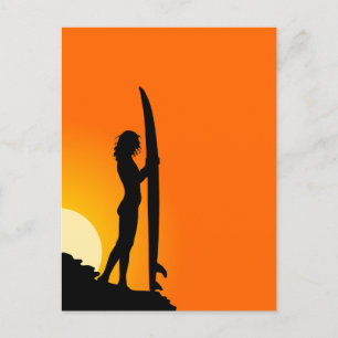 Surfer Girl, Red Sunset Postcard