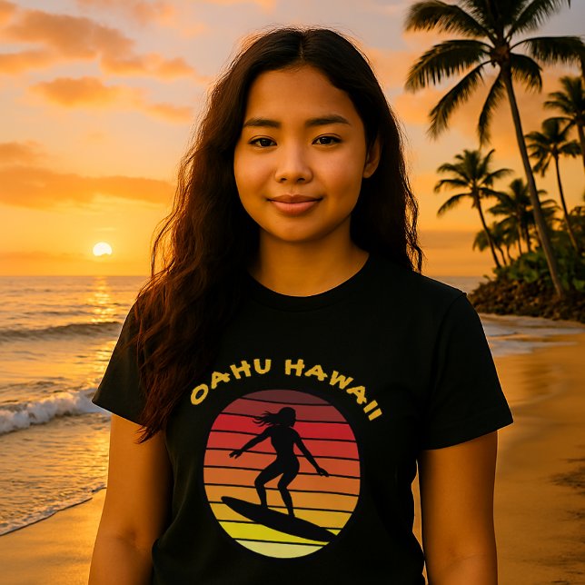 Surfer Girl Retro Sunset Template T-Shirt (Creator Uploaded)