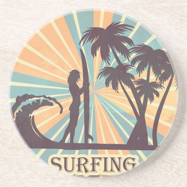 Surfer Girl Sandstone Coaster (Front)