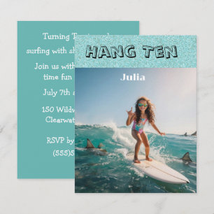 Surfer Girl Shark Party Digital Download Invite