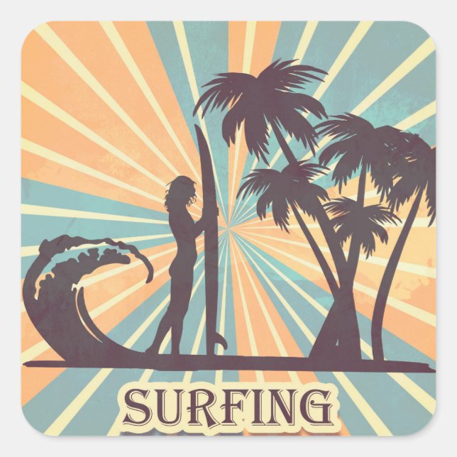 Surfer Girl Square Sticker (Front)