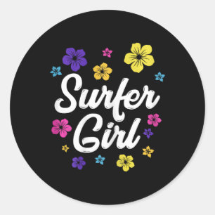 Surfer Girl Surf Retro Vintage Surf Gift Women Sur Classic Round Sticker