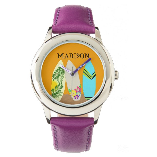 Surfer Girl Surfboard Art Wrist Watch (Front)