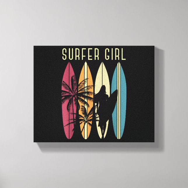 Surfer Girl Surfboard Surfing Women Girls Surf Oce Canvas Print (Front)