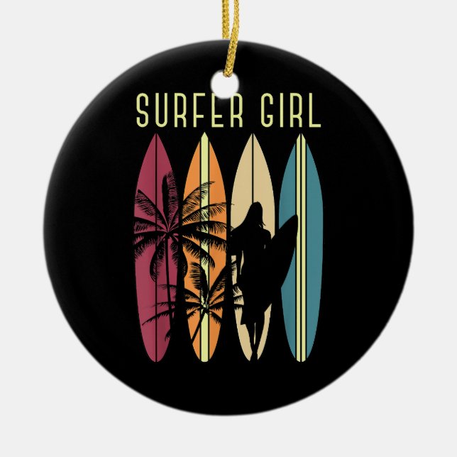 Surfer Girl Surfboard Surfing Women Girls Surf Oce Ceramic Tree Decoration (Front)