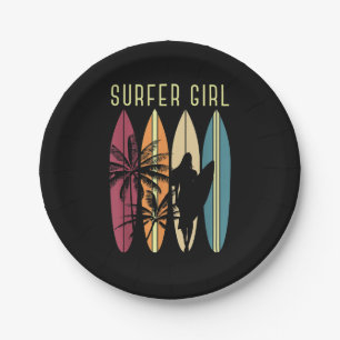 Surfer Girl Surfboard Surfing Women Girls Surf Oce Paper Plate
