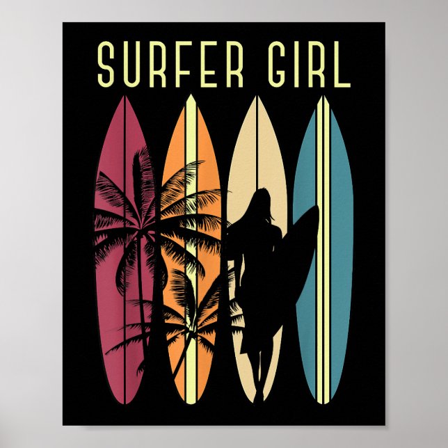 Surfer Girl Surfboard Surfing Women Girls Surf Oce Poster (Front)