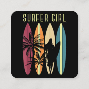 Surfer Girl Surfboard Surfing Women Girls Surf Oce Square Business Card