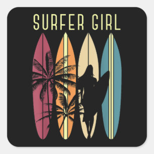 Surfer Girl Surfboard Surfing Women Girls Surf Oce Square Sticker