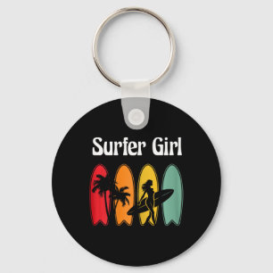 Surfer Girl Surfboard Surfing Women Retro Key Ring