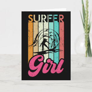Surfer Girl Surfboard Women Surf Ocean Retro Surfi Card