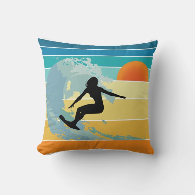Surfer Girl Vintage Sunset Cushion (Front)