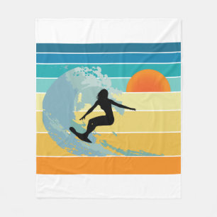 Surfer Girl Vintage Sunset Fleece Blanket