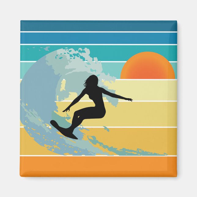 Surfer Girl Vintage Sunset Magnet (Front)